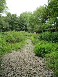 Dry channel in Meades Water Gardens